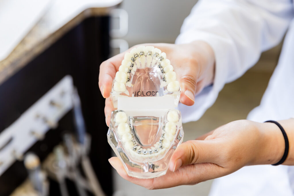 orthodontist holding lingual braces or inbrace in West Springfield.